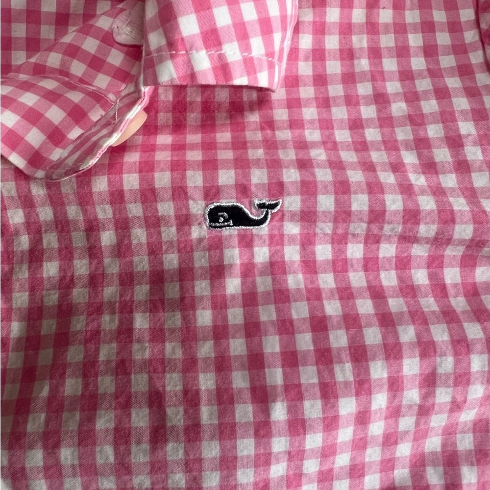 VINEYARD VINES Pink & White Gingham Check Preppy Whale Logo Shirt Size 2 2013 - Picture 4 of 6